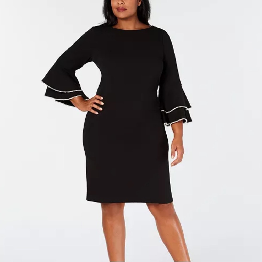 Calvin Klein Pearl Ruffle-Sleeve Dress